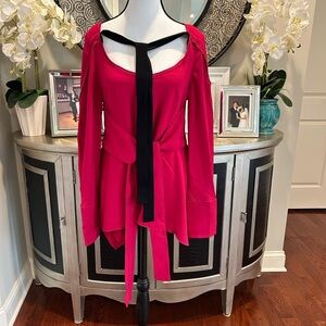 Proenza Schouler Magenta black satin jacqaurd tie waist top size 6 NWT